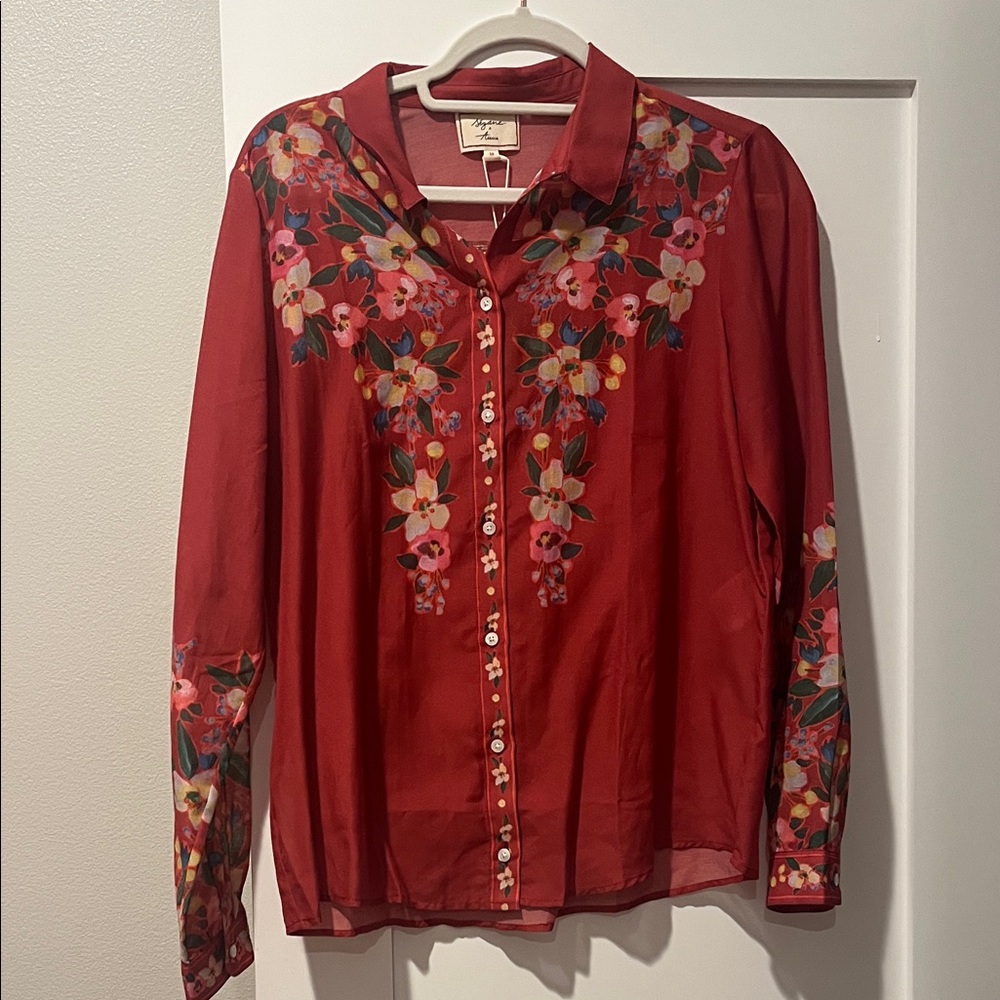 Sezane Red Floral Button Down Shirt
